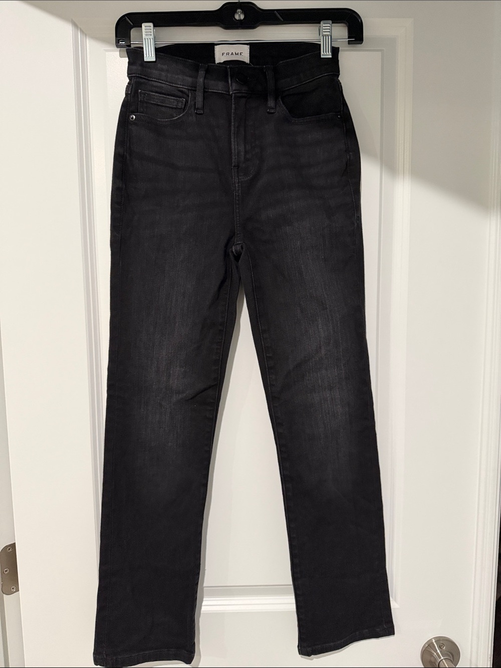 Frame Denim Women Washed Black Straight Jeans
